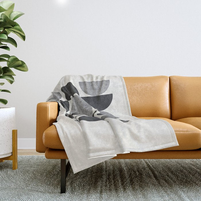 Black grey retro Mid century modern Throw Blanket Gallery Image 1