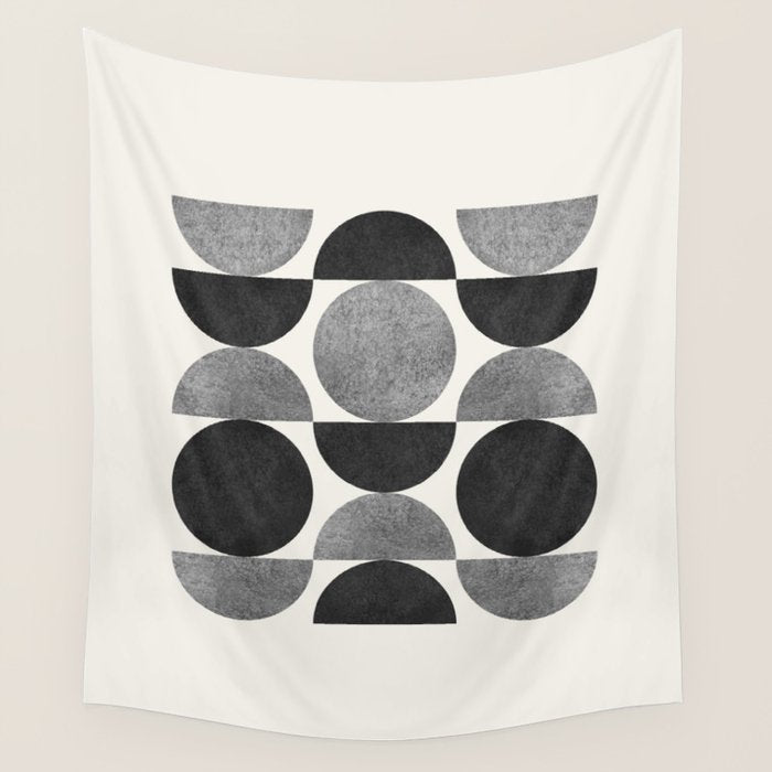 Black grey retro Mid century modern Wall Tapestry Gallery Image 4