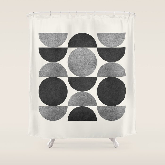 Black grey retro Mid century modern Shower Curtain Gallery Image 1
