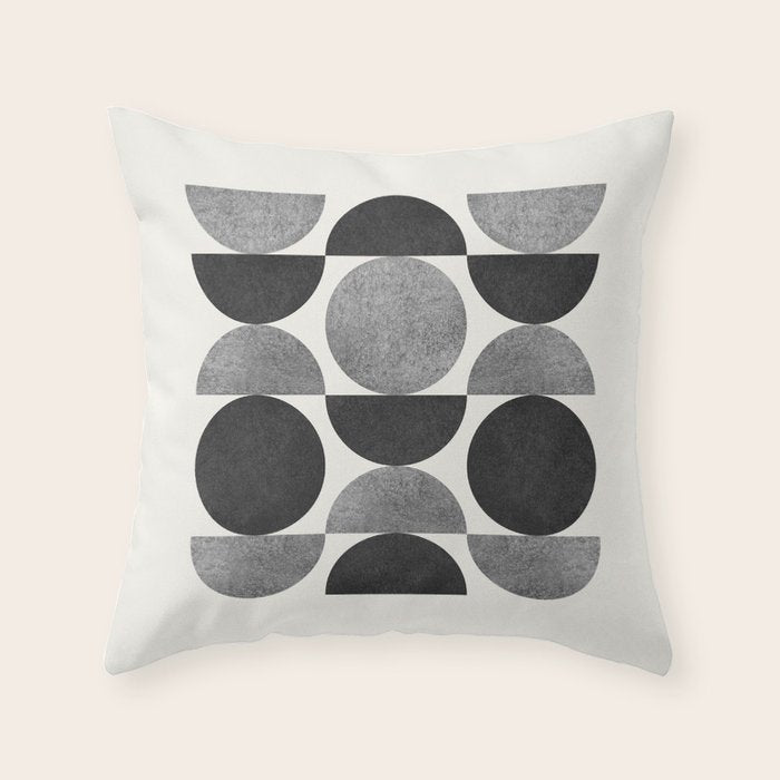 Black grey retro Mid century modern Throw Pillow Gallery Image 1