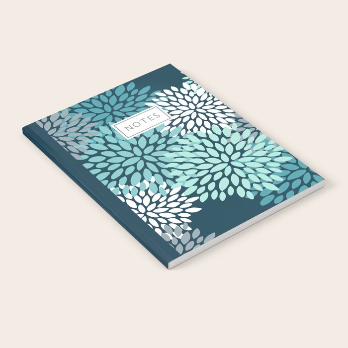 Modern Flowers Print, Teal and White Notebook Gallery Image 2