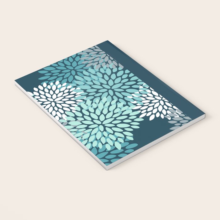 Modern Flowers Print, Teal and White Notebook Gallery Image 3