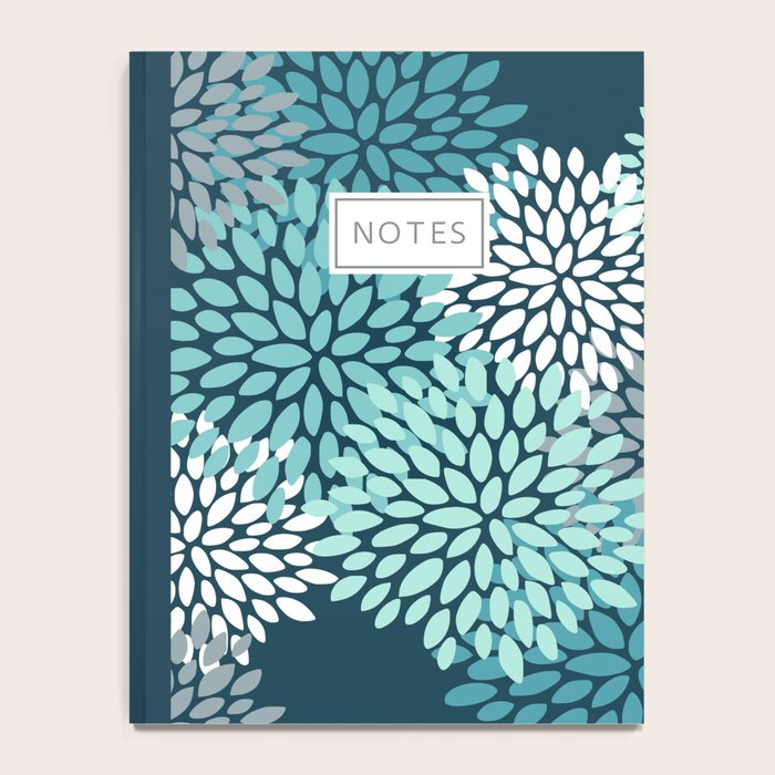 Modern Flowers Print, Teal and White Notebook Gallery Image 4