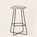 Retro Folk and Floral Colorful Pastel Flower Grid Cream Stool Gallery Image 1