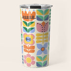 Retro Folk and Floral Colorful Pastel Flower Grid Cream Travel Mug Gallery Image 1