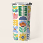 Retro Folk and Floral Colorful Pastel Flower Grid Cream Travel Mug Gallery Image 2