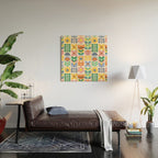 Retro Folk and Floral Colorful Pastel Flower Grid Cream Wood Wall Art Gallery Image 2