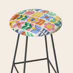 Retro Folk and Floral Colorful Pastel Flower Grid Cream Stool Gallery Image 2