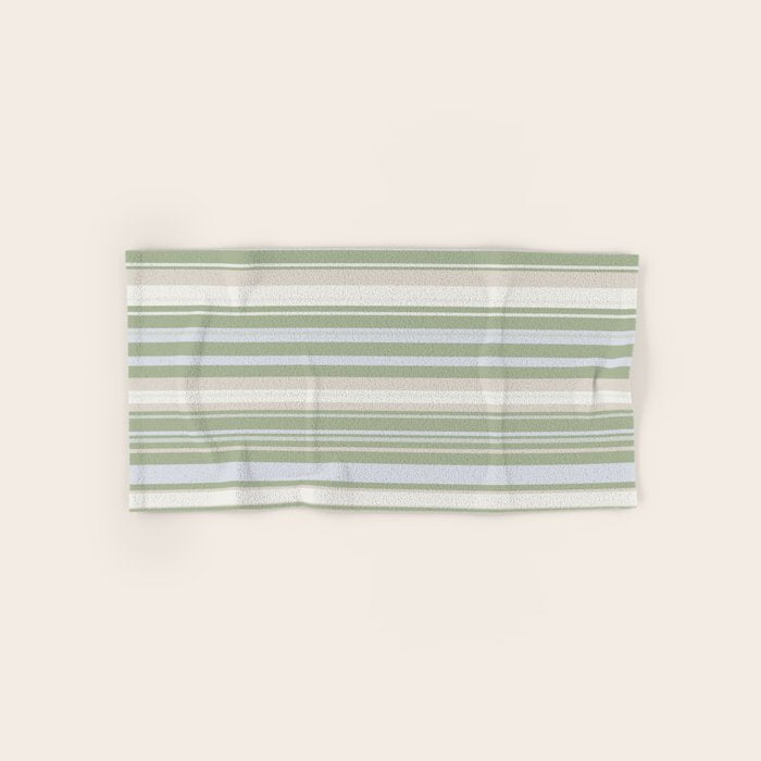Sage Stripes - Striped Pattern in Sage Green, Almond Beige, Pale Gray, and Cream Bath Towel Gallery Image 1