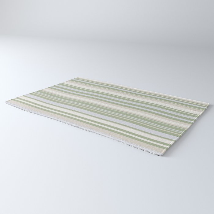 Sage Stripes - Striped Pattern in Sage Green, Almond Beige, Pale Gray, and Cream Rug Gallery Image 3