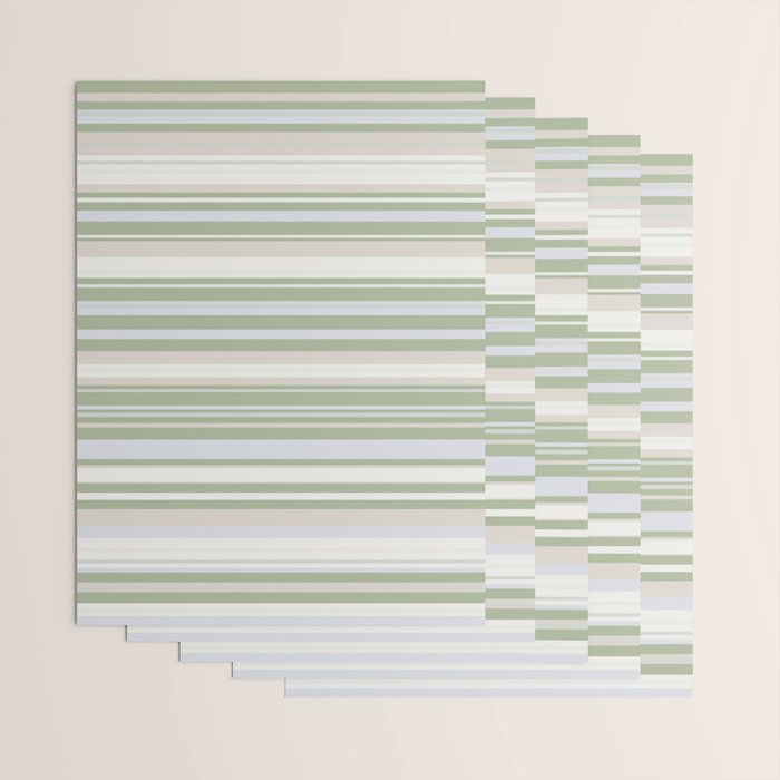 Sage Stripes - Striped Pattern in Sage Green, Almond Beige, Pale Gray, and Cream Wrapping Paper Gallery Image 3