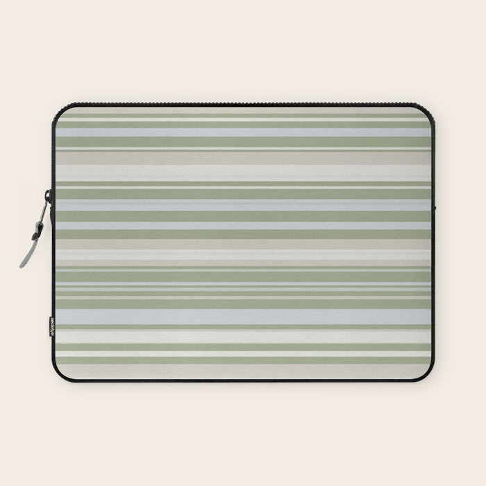 Sage Stripes - Striped Pattern in Sage Green, Almond Beige, Pale Gray, and Cream Laptop Sleeve Gallery Image 1