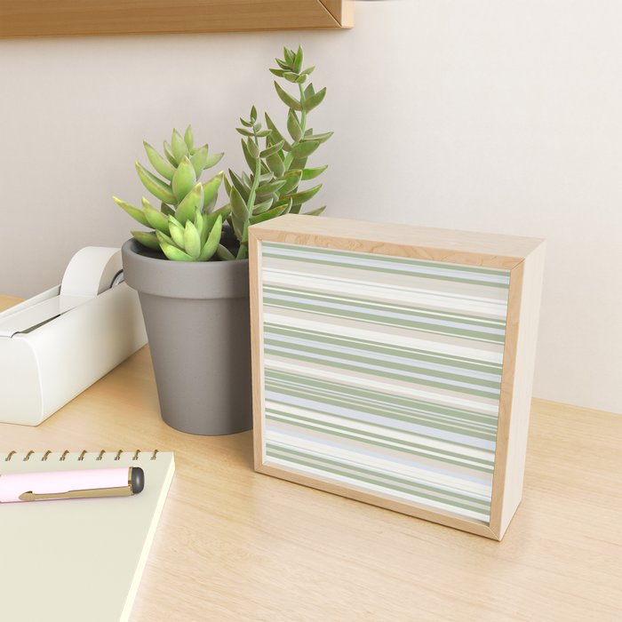 Sage Stripes - Striped Pattern in Sage Green, Almond Beige, Pale Gray, and Cream Mini Art Print Gallery Image 2