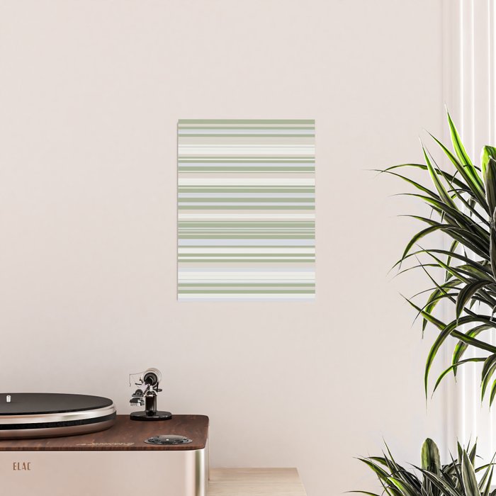 Sage Stripes - Striped Pattern in Sage Green, Almond Beige, Pale Gray, and Cream Poster Gallery Image 2