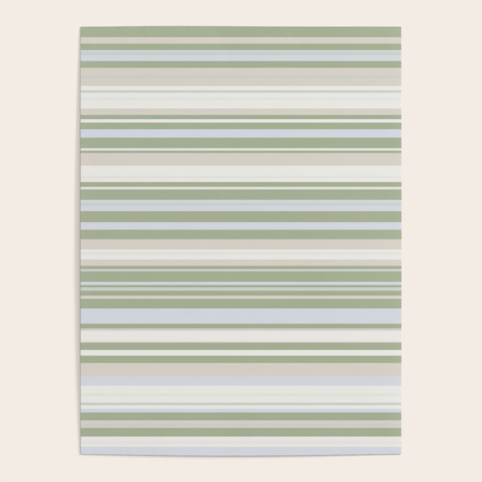 Sage Stripes - Striped Pattern in Sage Green, Almond Beige, Pale Gray, and Cream Poster Gallery Image 4
