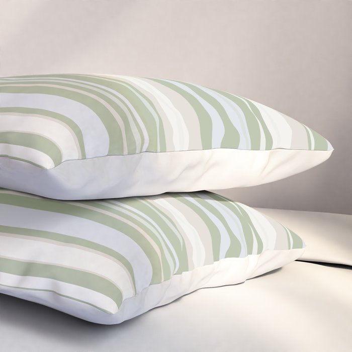 Sage Stripes - Striped Pattern in Sage Green, Almond Beige, Pale Gray, and Cream Pillow Sham Gallery Image 3