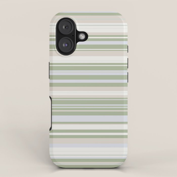 Sage Stripes - Striped Pattern in Sage Green, Almond Beige, Pale Gray, and Cream iPhone Case Gallery Image 1