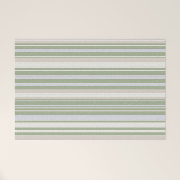 Sage Stripes - Striped Pattern in Sage Green, Almond Beige, Pale Gray, and Cream Welcome Mat Gallery Image 1