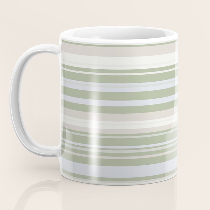 Sage Stripes - Striped Pattern in Sage Green, Almond Beige, Pale Gray, and Cream Coffee Mug Gallery Image 3