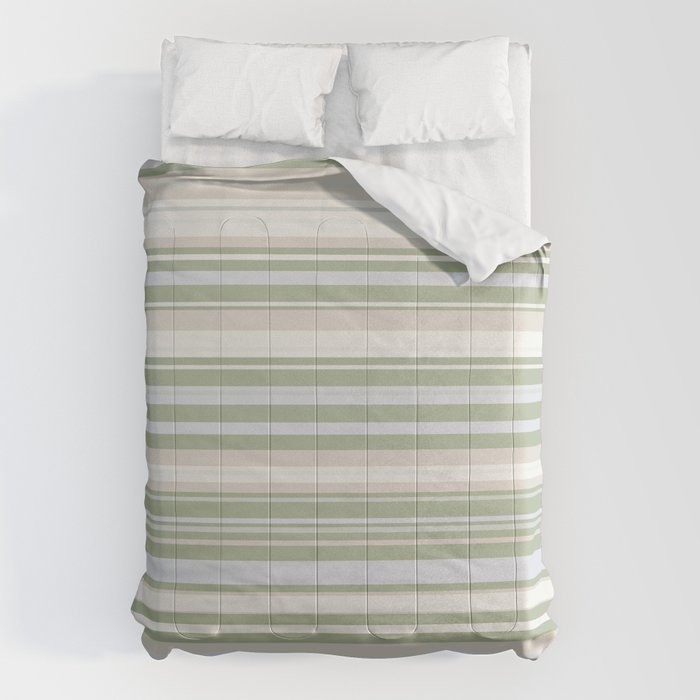 Sage Stripes - Striped Pattern in Sage Green, Almond Beige, Pale Gray, and Cream Comforter Gallery Image 6