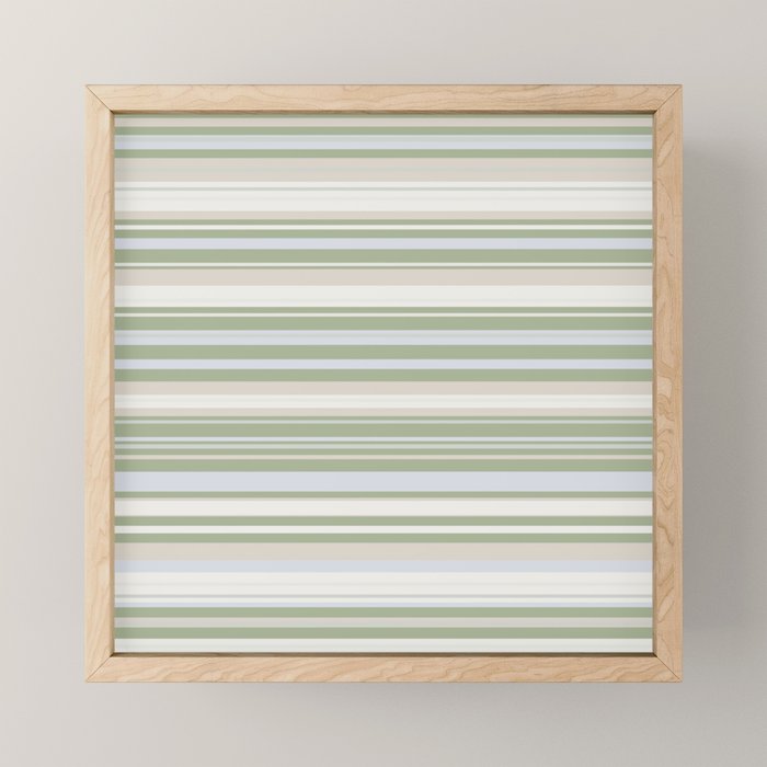 Sage Stripes - Striped Pattern in Sage Green, Almond Beige, Pale Gray, and Cream Mini Art Print Gallery Image 1