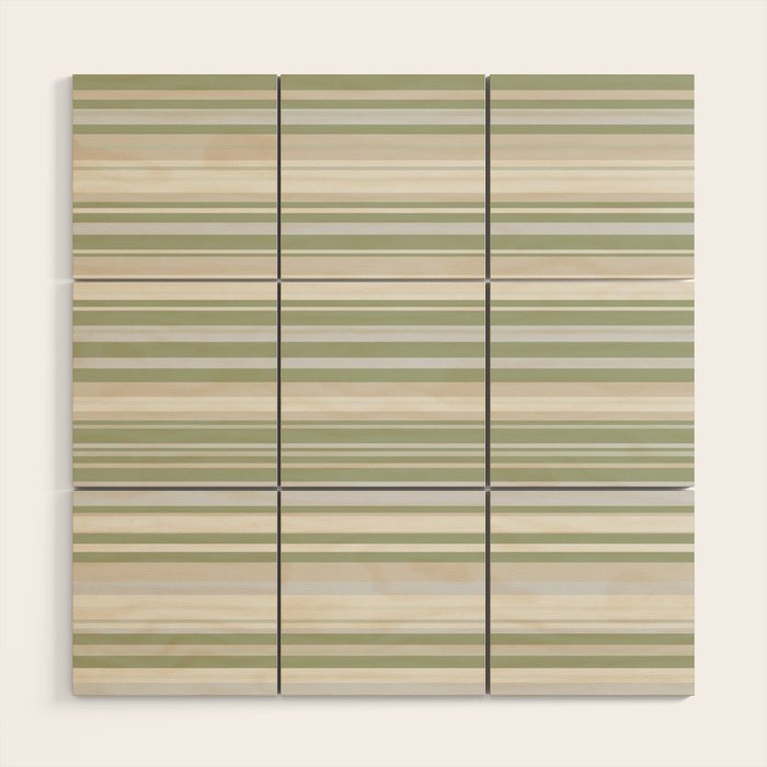 Sage Stripes - Striped Pattern in Sage Green, Almond Beige, Pale Gray, and Cream Wood Wall Art Gallery Image 1