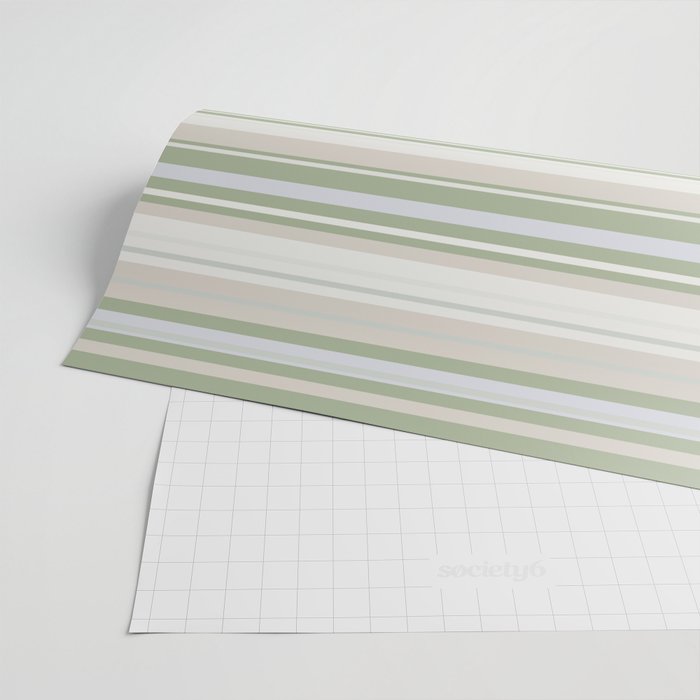 Sage Stripes - Striped Pattern in Sage Green, Almond Beige, Pale Gray, and Cream Wrapping Paper Gallery Image 2