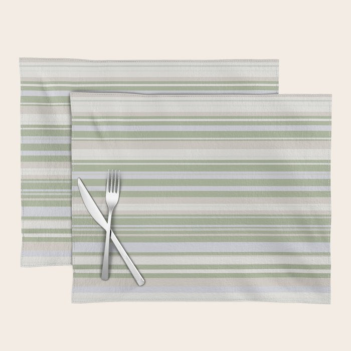 Sage Stripes - Striped Pattern in Sage Green, Almond Beige, Pale Gray, and Cream Placemat Gallery Image 1