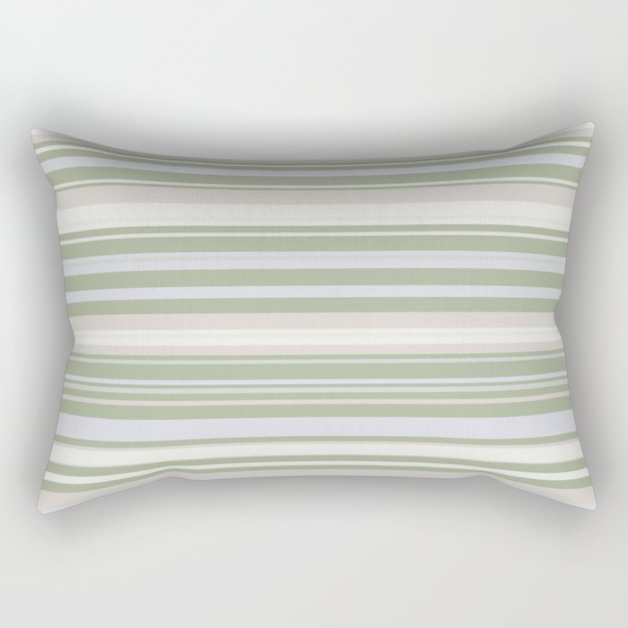 Sage Stripes - Striped Pattern in Sage Green, Almond Beige, Pale Gray, and Cream Rectangular Pillow Gallery Image 1