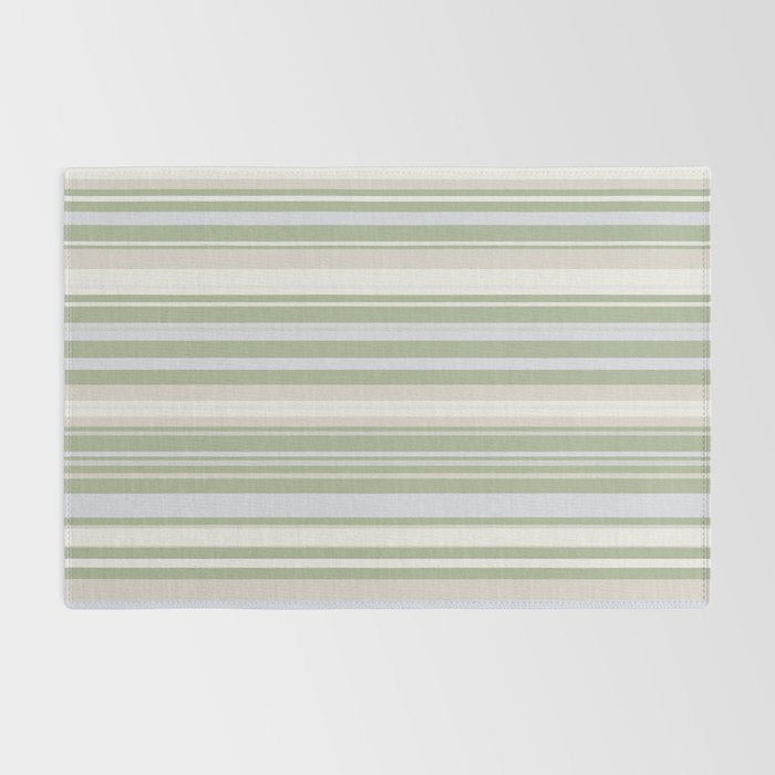 Sage Stripes - Striped Pattern in Sage Green, Almond Beige, Pale Gray, and Cream Rug Gallery Image 2