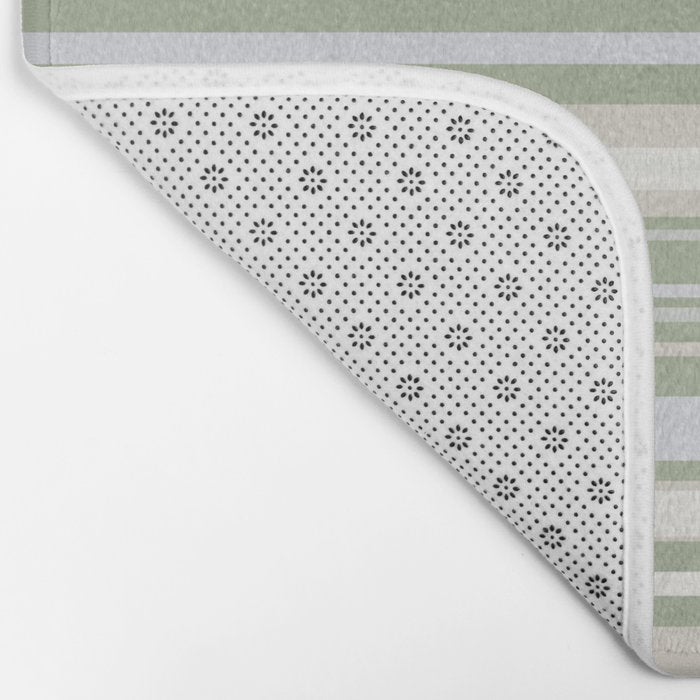 Sage Stripes - Striped Pattern in Sage Green, Almond Beige, Pale Gray, and Cream Bath Mat Gallery Image 2