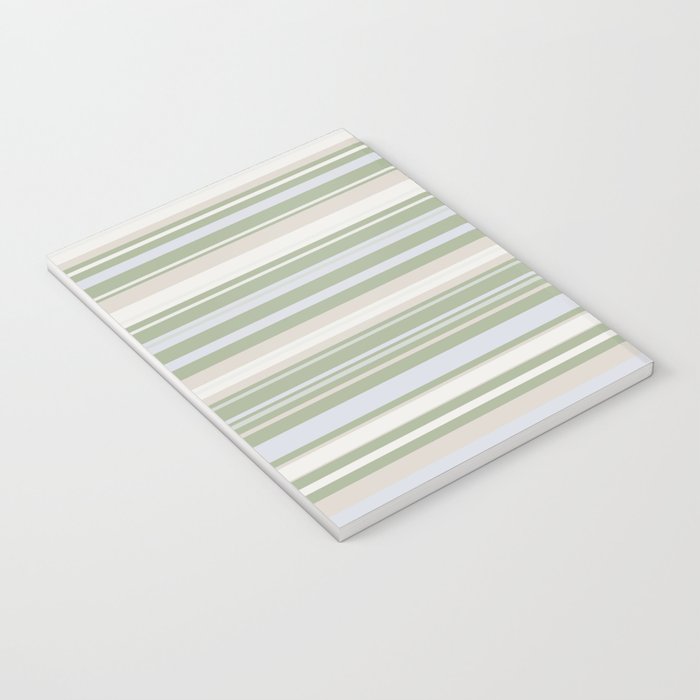 Sage Stripes - Striped Pattern in Sage Green, Almond Beige, Pale Gray, and Cream Notebook Gallery Image 3