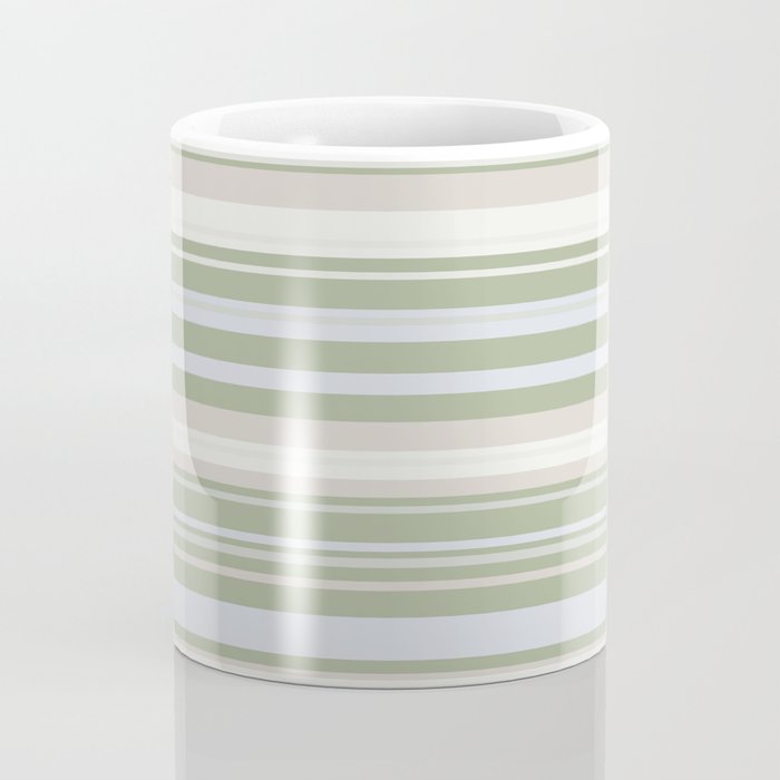 Sage Stripes - Striped Pattern in Sage Green, Almond Beige, Pale Gray, and Cream Coffee Mug Gallery Image 4