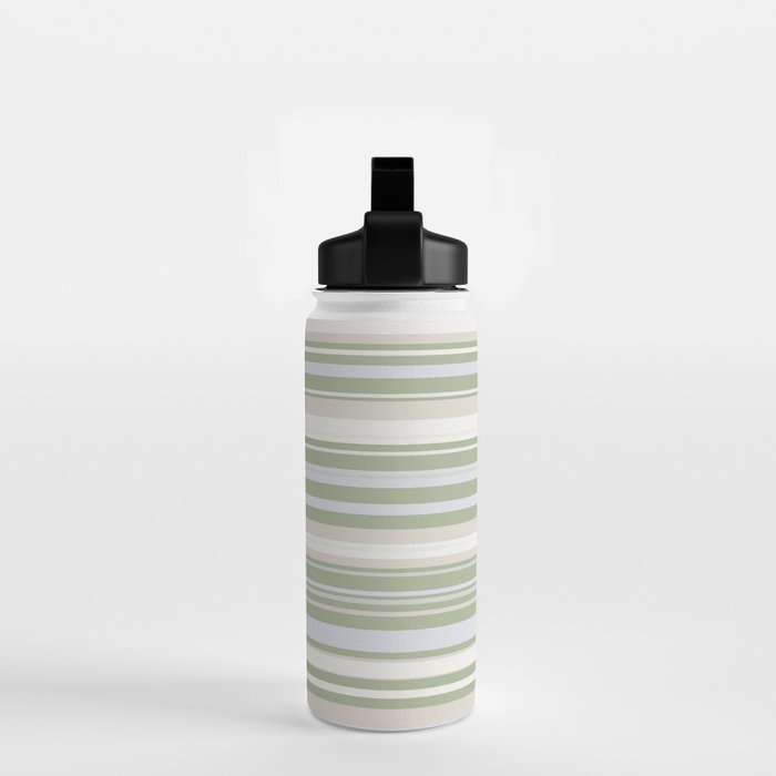 Sage Stripes - Striped Pattern in Sage Green, Almond Beige, Pale Gray, and Cream Water Bottle Gallery Image 2