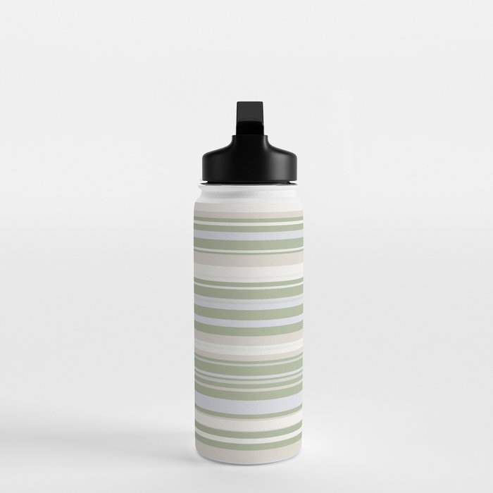 Sage Stripes - Striped Pattern in Sage Green, Almond Beige, Pale Gray, and Cream Water Bottle Gallery Image 3
