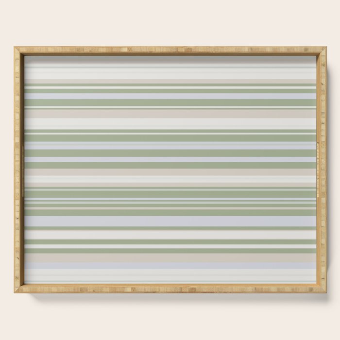 Sage Stripes - Striped Pattern in Sage Green, Almond Beige, Pale Gray, and Cream Serving Tray Gallery Image 1