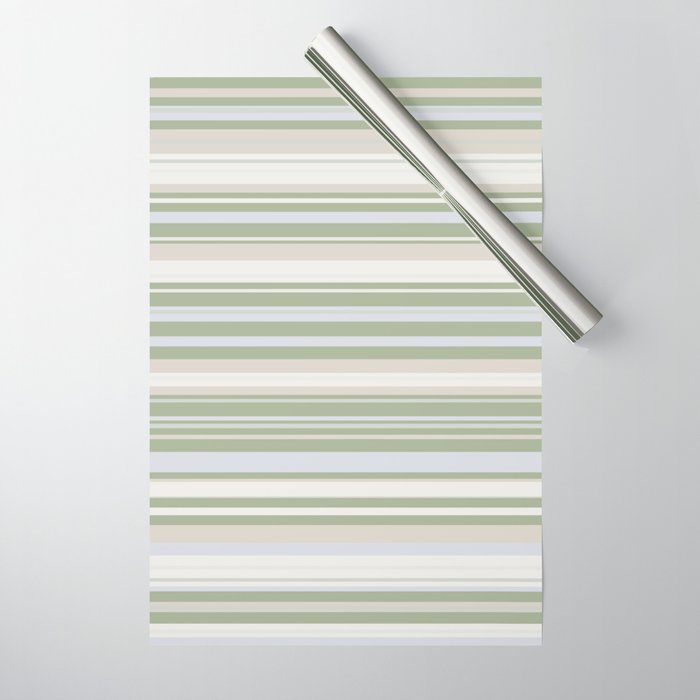 Sage Stripes - Striped Pattern in Sage Green, Almond Beige, Pale Gray, and Cream Wrapping Paper Gallery Image 1
