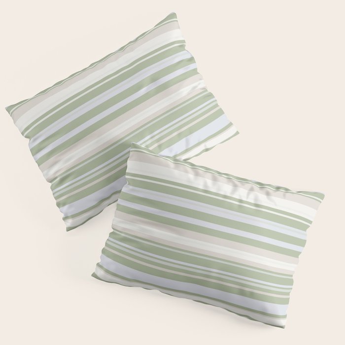 Sage Stripes - Striped Pattern in Sage Green, Almond Beige, Pale Gray, and Cream Pillow Sham Gallery Image 1