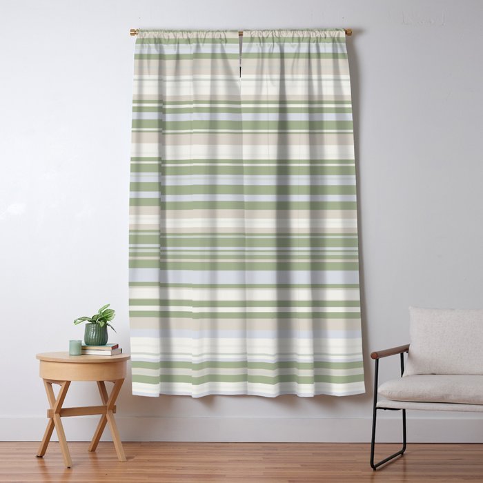 Sage Stripes - Striped Pattern in Sage Green, Almond Beige, Pale Gray, and Cream Window Curtain Gallery Image 1