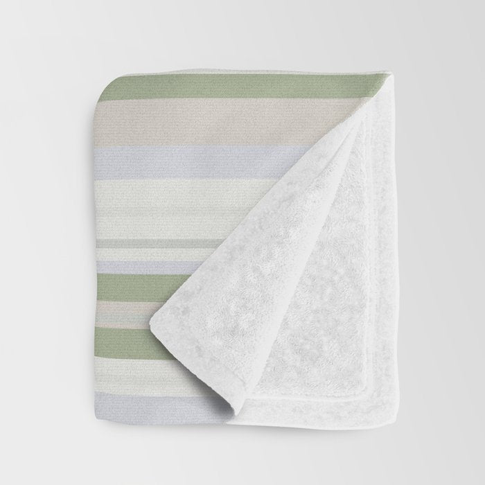 Sage Stripes - Striped Pattern in Sage Green, Almond Beige, Pale Gray, and Cream Throw Blanket Gallery Image 3