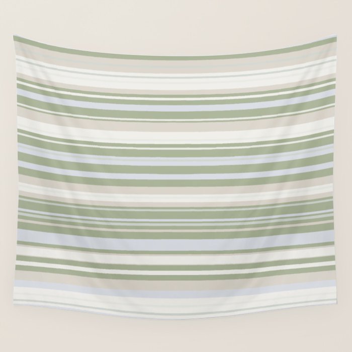Sage Stripes - Striped Pattern in Sage Green, Almond Beige, Pale Gray, and Cream Wall Tapestry Gallery Image 4
