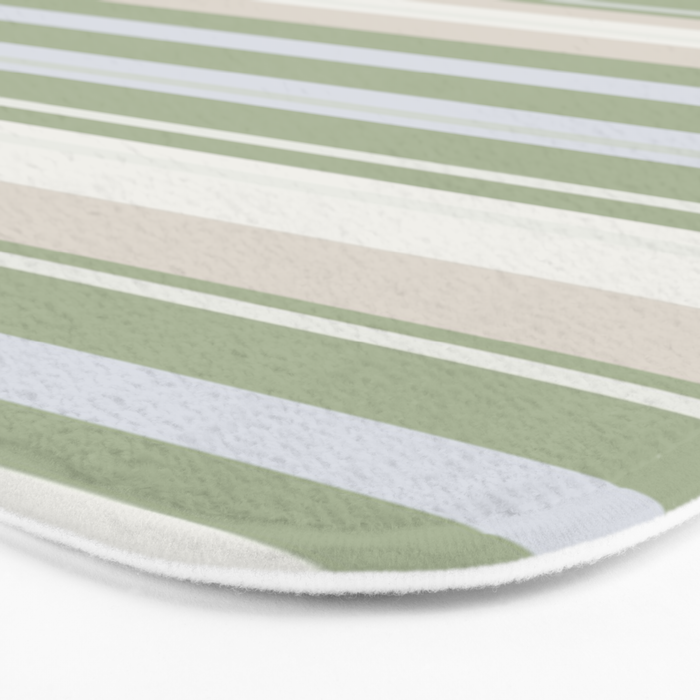 Sage Stripes - Striped Pattern in Sage Green, Almond Beige, Pale Gray, and Cream Bath Mat Gallery Image 3
