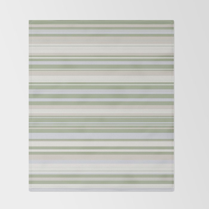 Sage Stripes - Striped Pattern in Sage Green, Almond Beige, Pale Gray, and Cream Throw Blanket Gallery Image 2