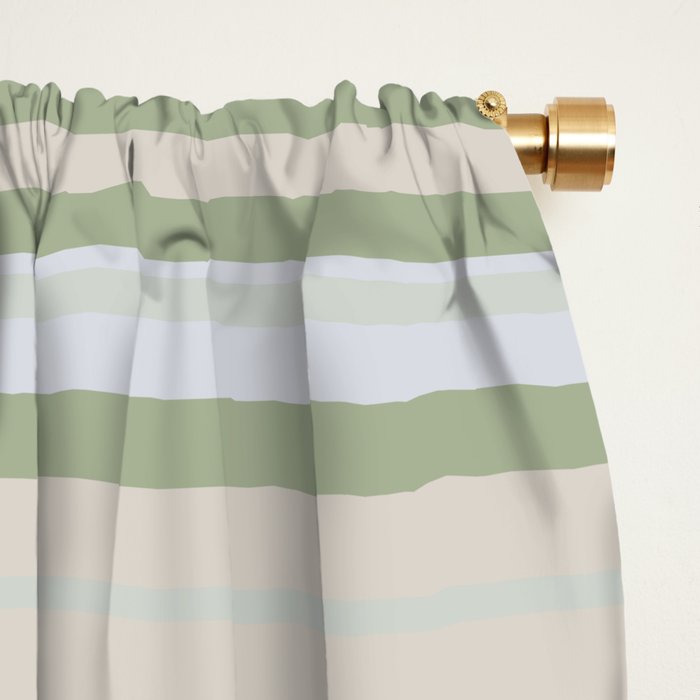 Sage Stripes - Striped Pattern in Sage Green, Almond Beige, Pale Gray, and Cream Window Curtain Gallery Image 2