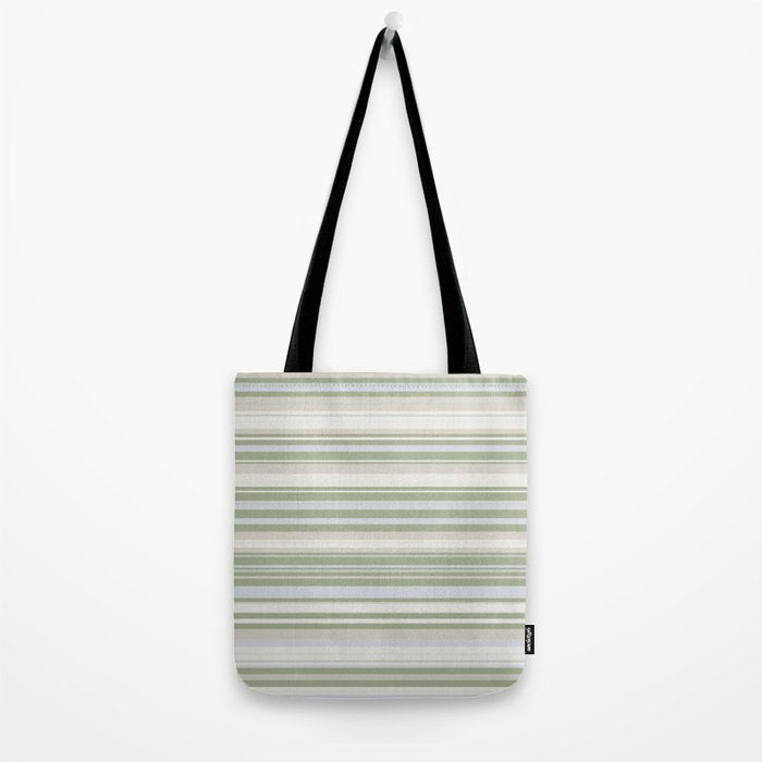 Sage Stripes - Striped Pattern in Sage Green, Almond Beige, Pale Gray, and Cream Tote Bag Gallery Image 2