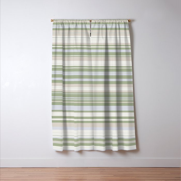 Sage Stripes - Striped Pattern in Sage Green, Almond Beige, Pale Gray, and Cream Window Curtain Gallery Image 3