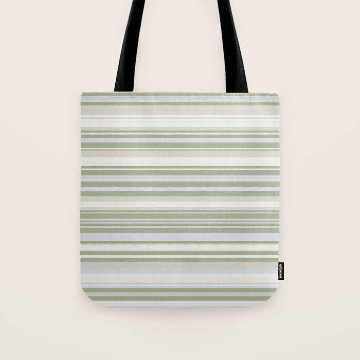 Sage Stripes - Striped Pattern in Sage Green, Almond Beige, Pale Gray, and Cream Tote Bag Gallery Image 1