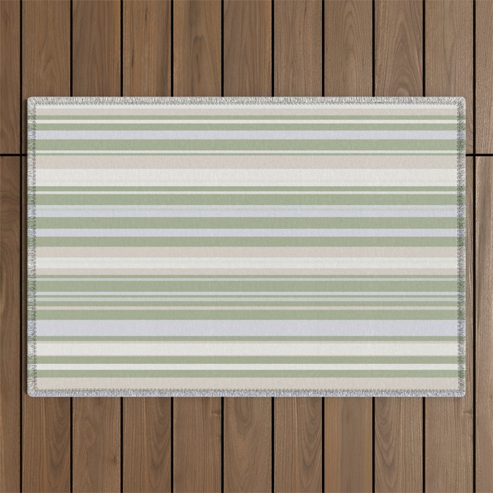 Sage Stripes - Striped Pattern in Sage Green, Almond Beige, Pale Gray, and Cream Outdoor Rug Gallery Image 1