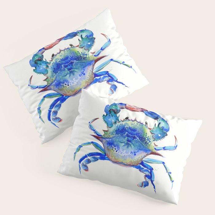 Blue Crab, crab restaurant seafood design art Pillow Sham Gallery Image 3