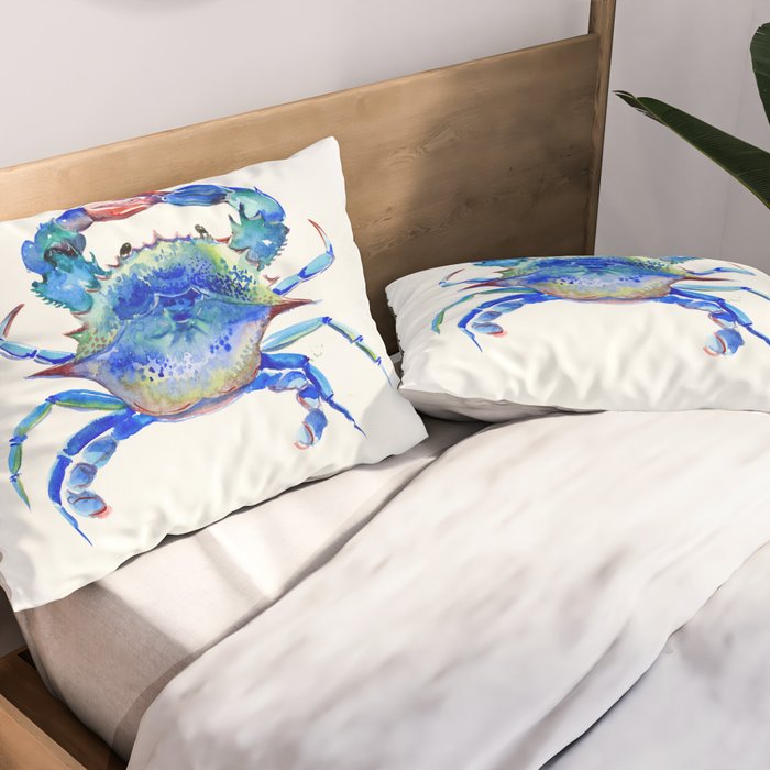 Blue Crab, crab restaurant seafood design art Pillow Sham Gallery Image 2